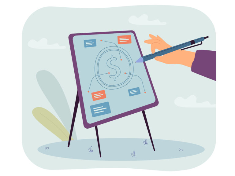 Dollar coin sign on board flat vector illustration