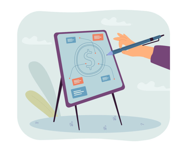 Dollar coin sign on board flat vector illustration